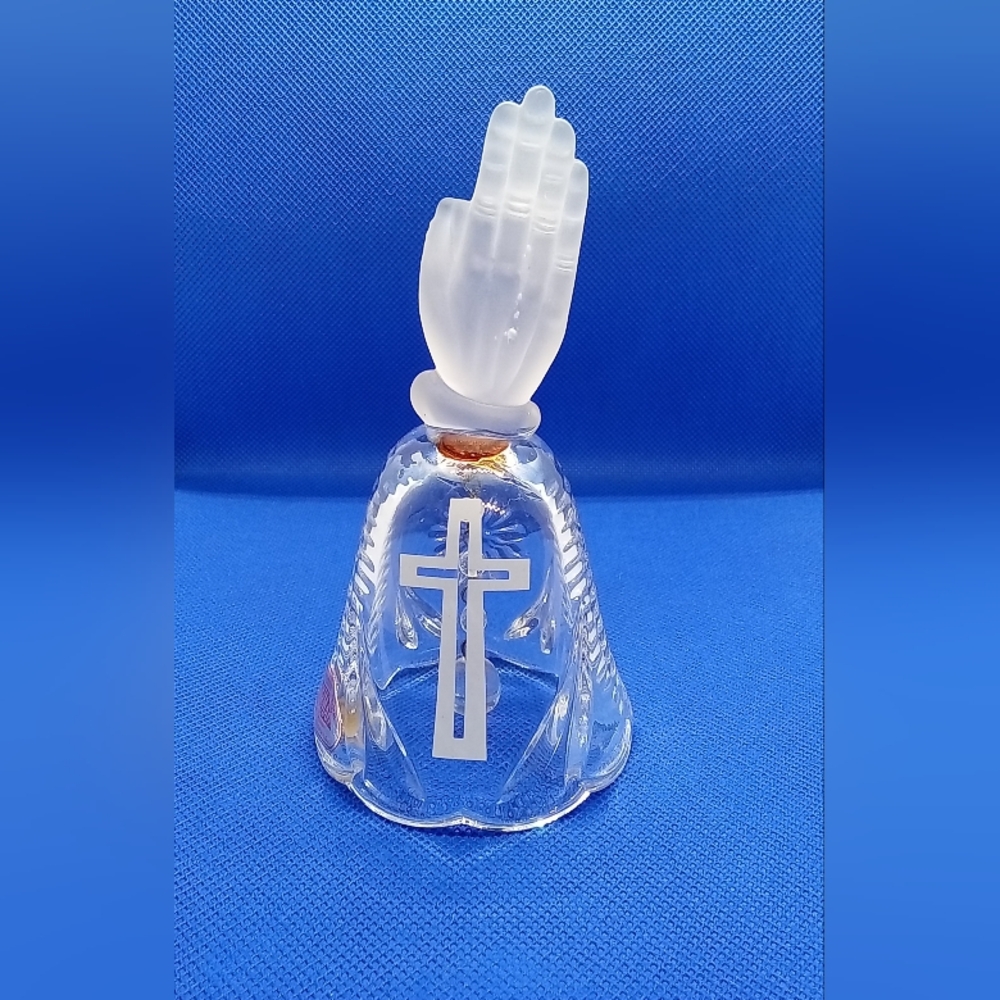 Vintage 24% Lead Crystal Easter Praying Hands Cross Flower Bell By Artmark...